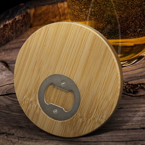 Bamboo Bottle Opener Coaster - Round 