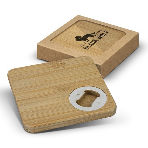 Bamboo Bottle Opener Coaster Set of 2 - Square