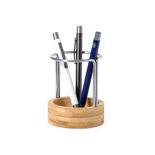 Bamboo and Stainless-Steel Pen Caddy 