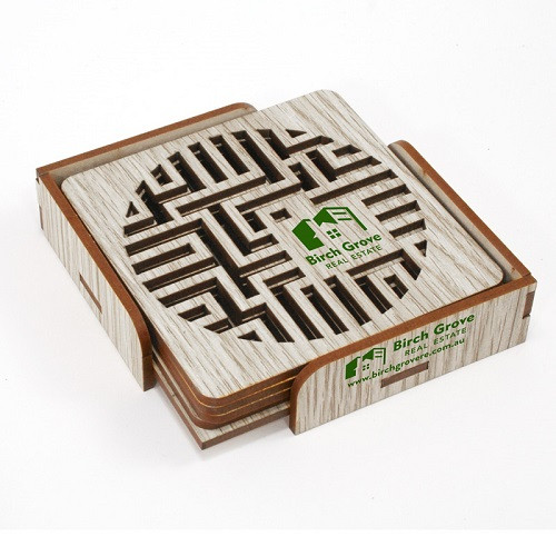 Eco MDF Coaster Set with Optional Flat Holder