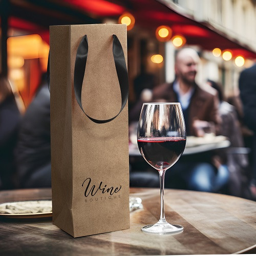 Wine Ribbon Handle Paper Bag 