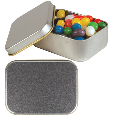 Assorted Colour Jelly Beans In Silver Rectangular Tins 