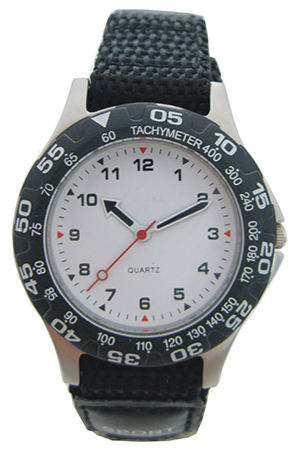 Silver Sports Watch with Black Rotating Bezel