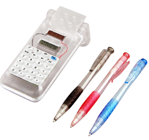 Solar Powered Calculator and 3 Pen Set