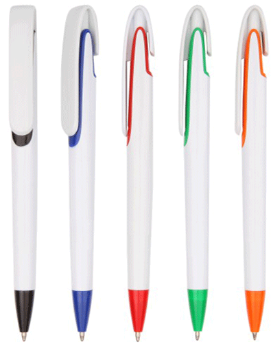 Solid White with Lining Colour Plastic Pen 