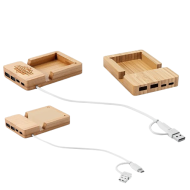 Bamboo Multi-Port Hub with Phone Holder & Stick Notes 