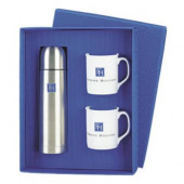 Flask &amp; Mugs Gift Set - Blue